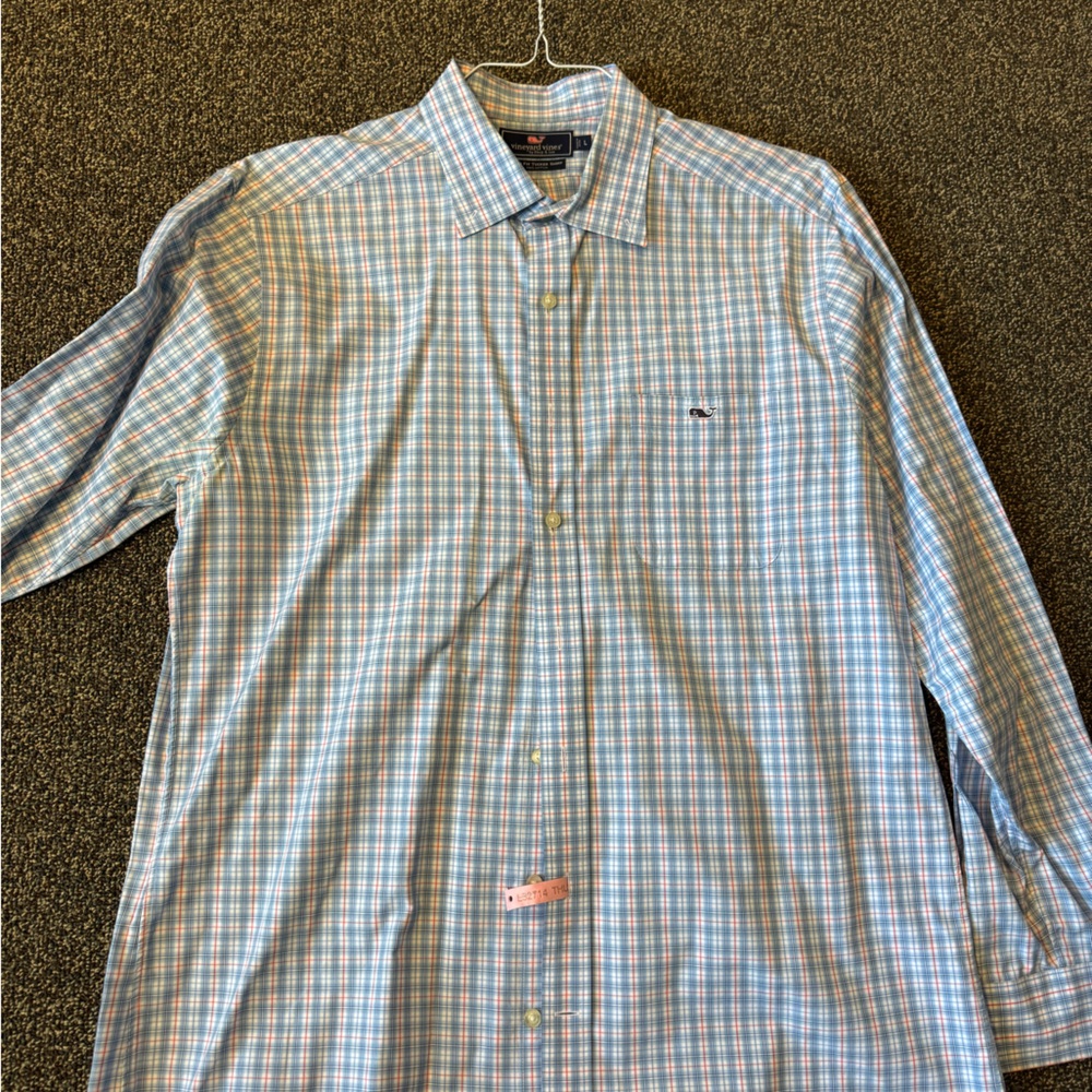 Vineyard Vines Blue and White Plaid Shirt